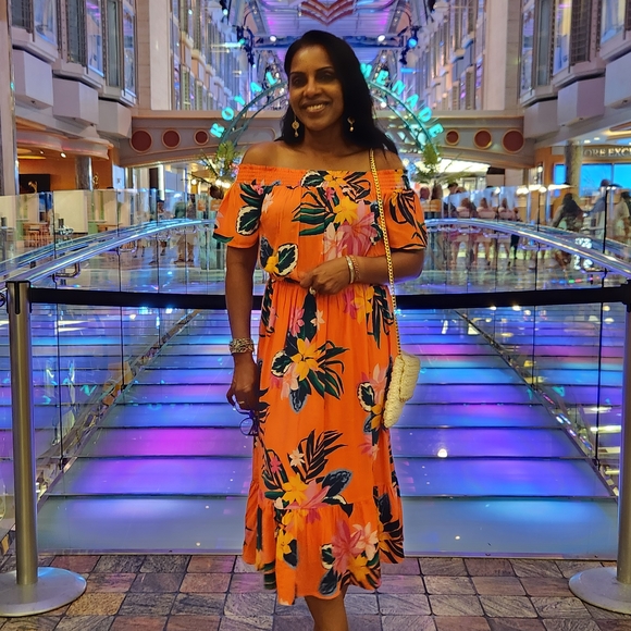 Old Navy Dresses & Skirts - Floral Off-Shoulder Orange Dress